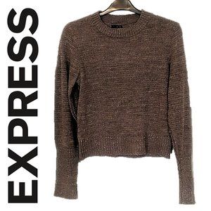 EXPRESS * METALLIC THREAD PULLOVER TAUPE MEDIUM